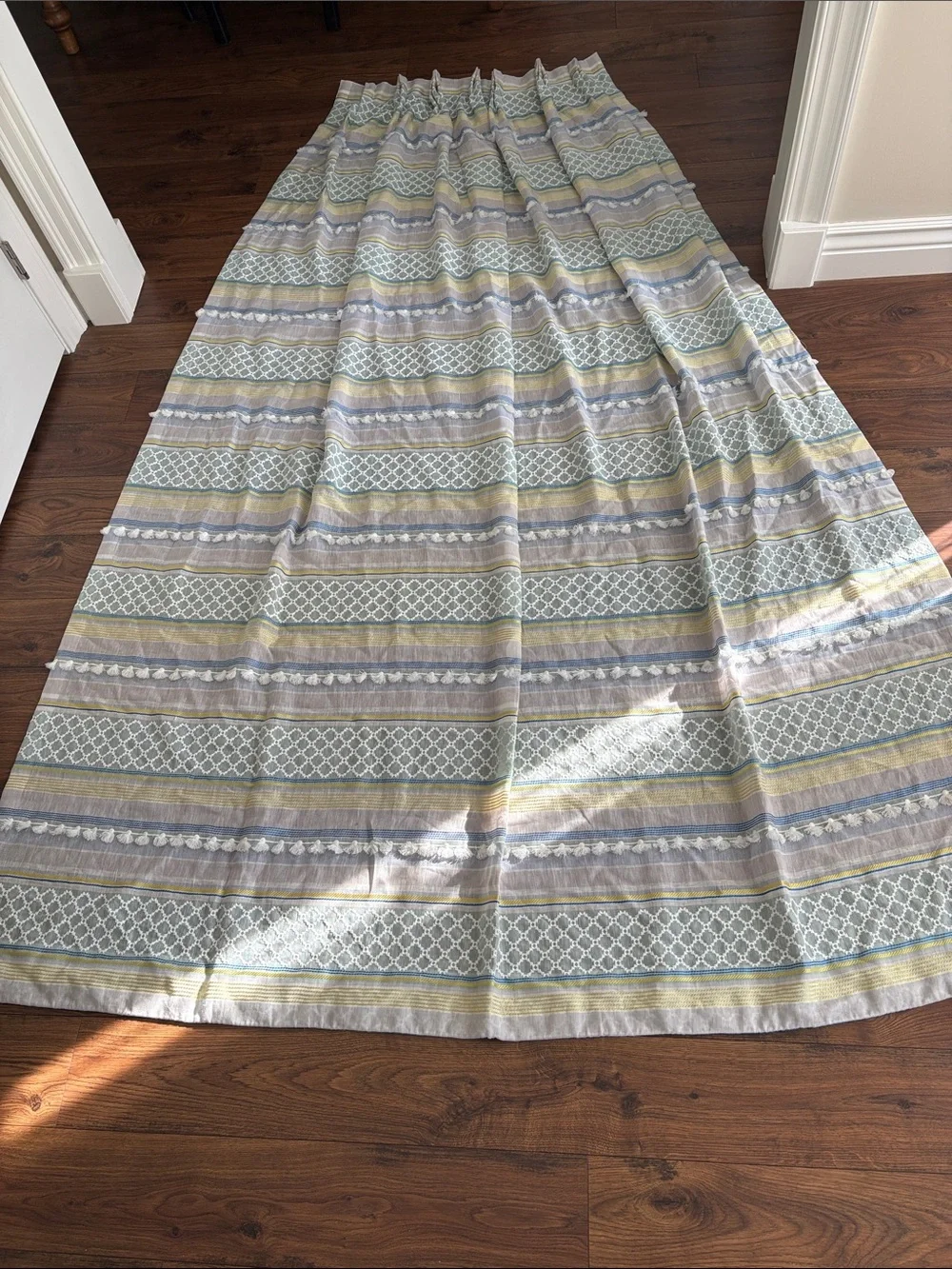 Custom Striped Geometric Blue Green Window Curtain Panels-2Sets
